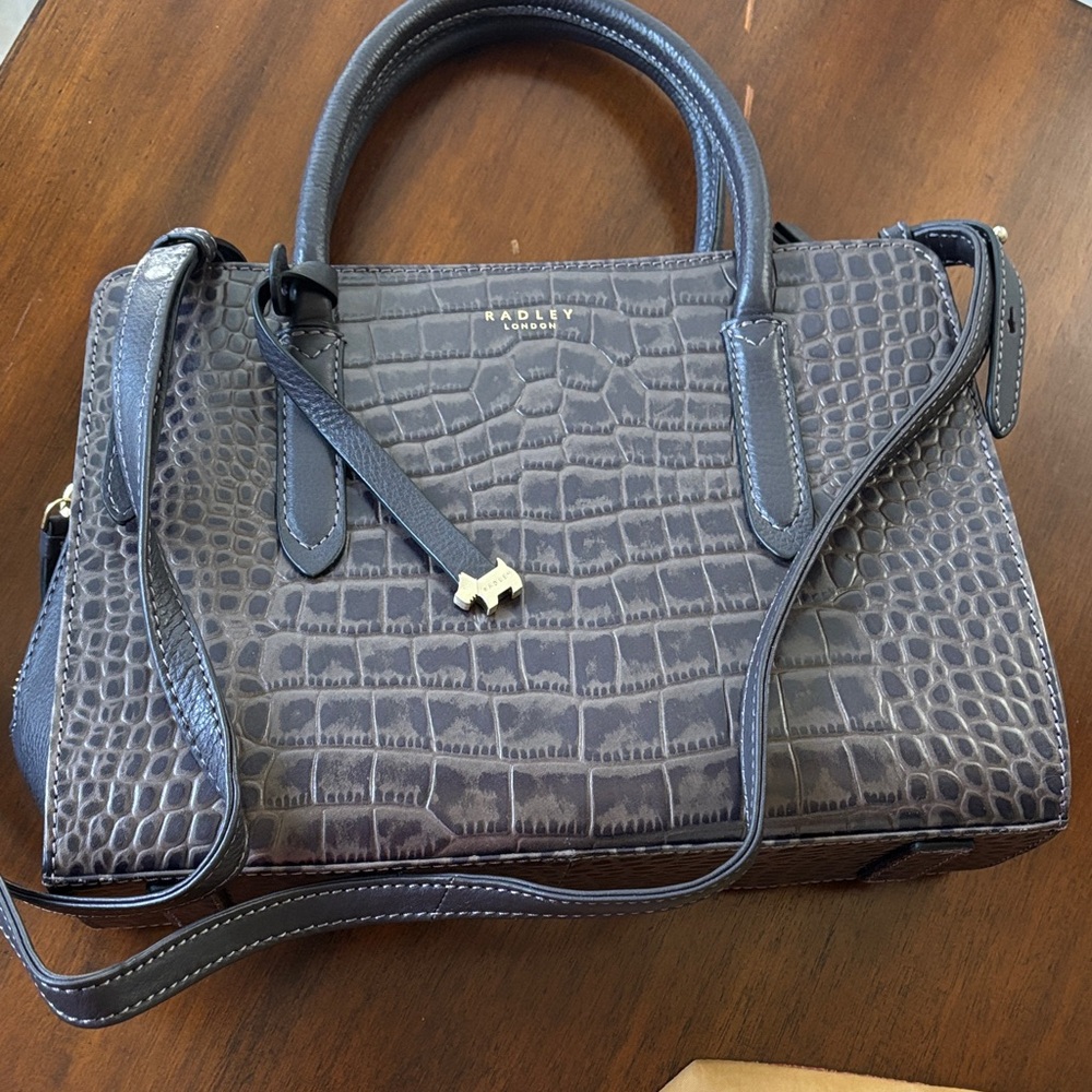 New without tags - Radley London Gray Croc-Embossed Leather Handbag